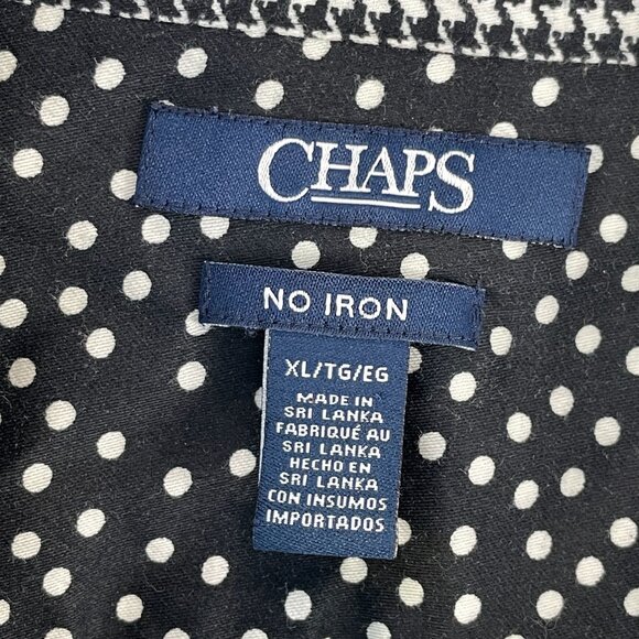 Chaps Womens XL No Iron Black White Polka Dot Button Up Shirt Long Sleeve Blouse - Picture 3 of 11